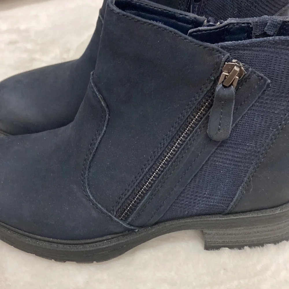 Earth Jordan Navy Blue Leather Upper Ankle Boots Side Zip Like New Size …